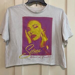 Selena Queen Of Cumbia White Cut Off‎ Cropped T Shirt Women Sz large